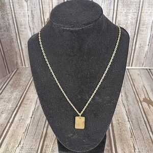 Gold tone Square Block Pendant Necklace